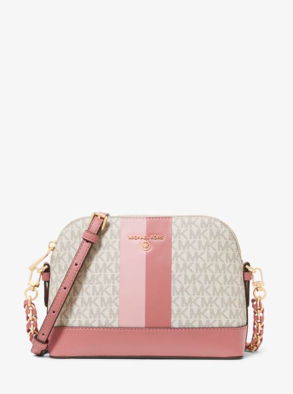 Damske Spojková Taška Michael Kors Large Logo Stripe Dome Biele Svetlo Červené - Kabelky Michael Kors Outlet | CVTRB-5302